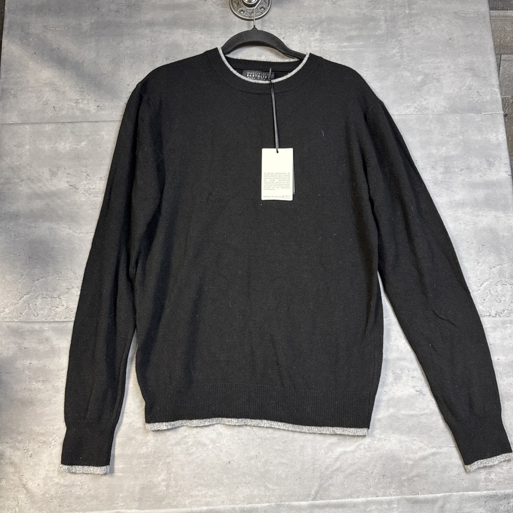 New black crewneck cashmere-blend sweater Maglificio Bartolini Grey Contrast Lg
